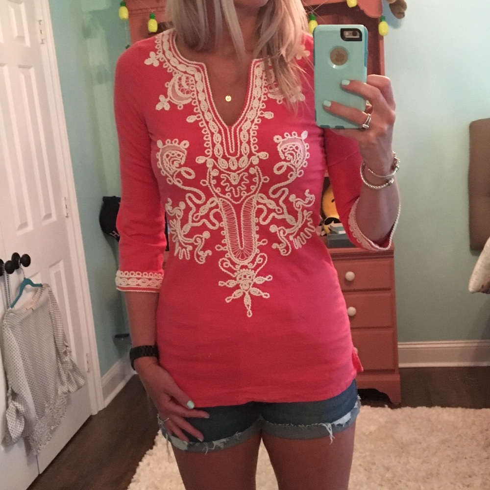 Theme Embellished Coral Fitted Tunic